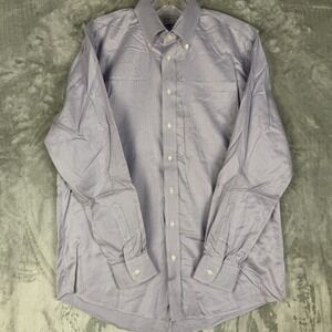 Nordstrom Traditional Fit Mens Dress Shirt Purple Gingham Long Sleeve Size 16 35